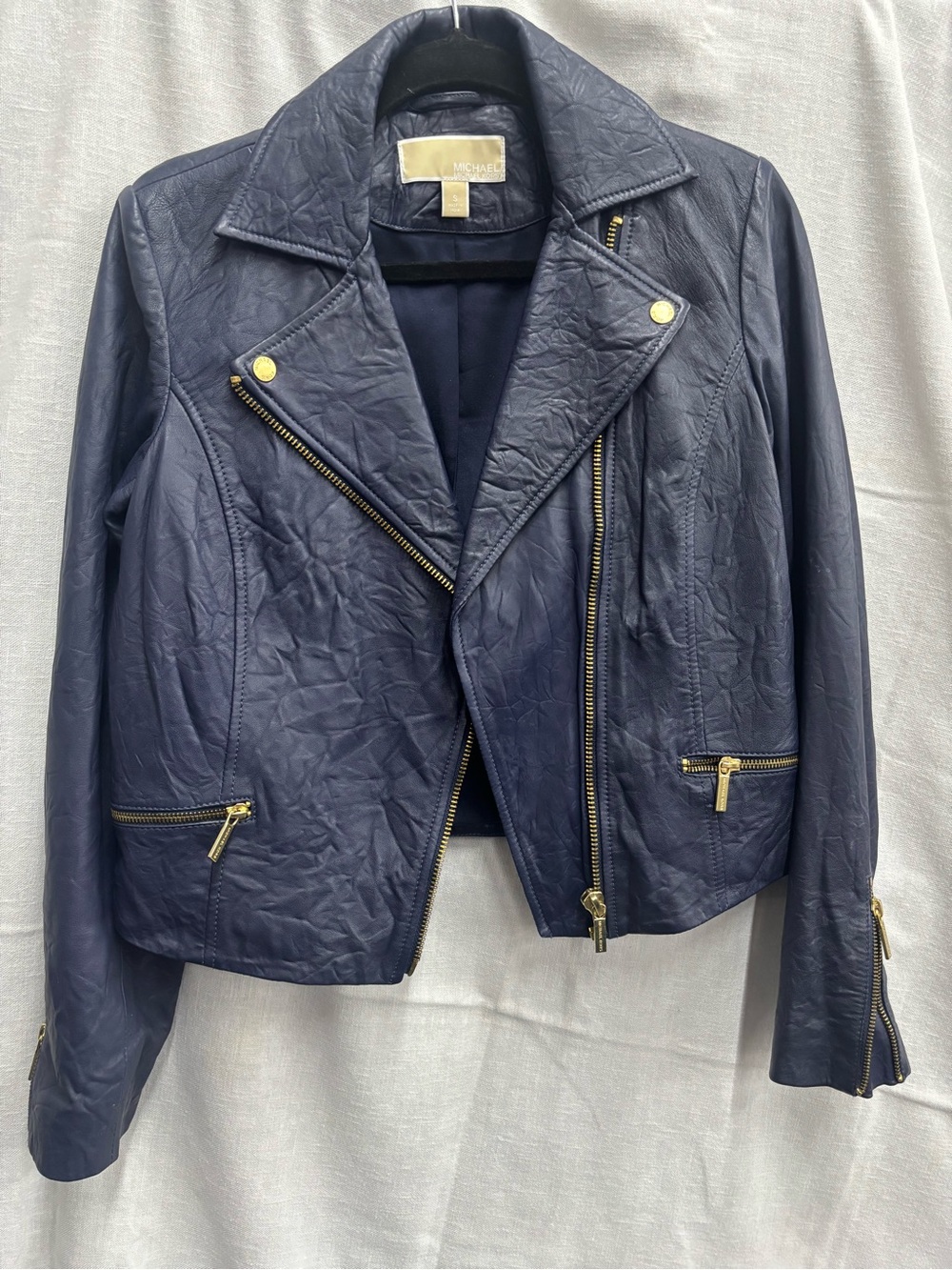Michael Kors Navy Moto Jacket with Gold Hardware